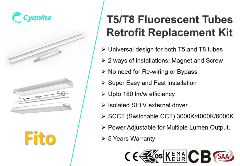 FITO T5 T8 Fluorescent tubes retrofit replacement